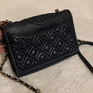 Tory Burch Navy mini flemming Crossbody Bag with Chain Strap